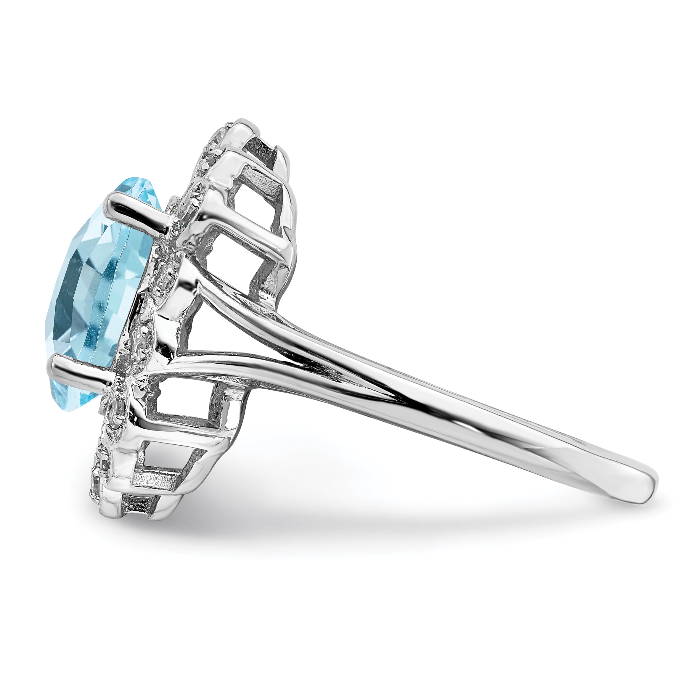 Sterlingsilber Rhodium Diamant & Karo Schliff Himmel Blautopas Ring (size 7 Nur)