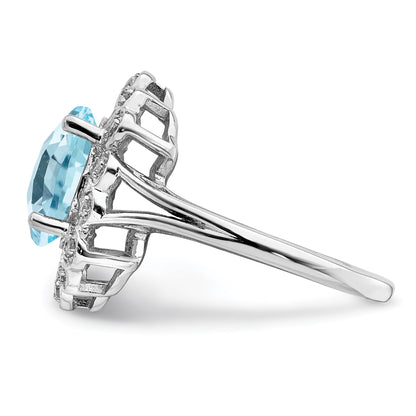 Sterlingsilber Rhodium Diamant & Karo Schliff Himmel Blautopas Ring (size 7 Nur)