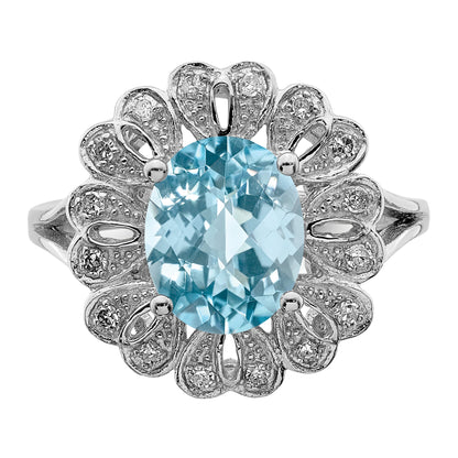 Sterlingsilber Rhodium Diamant & Karo Schliff Himmel Blautopas Ring (size 7 Nur)