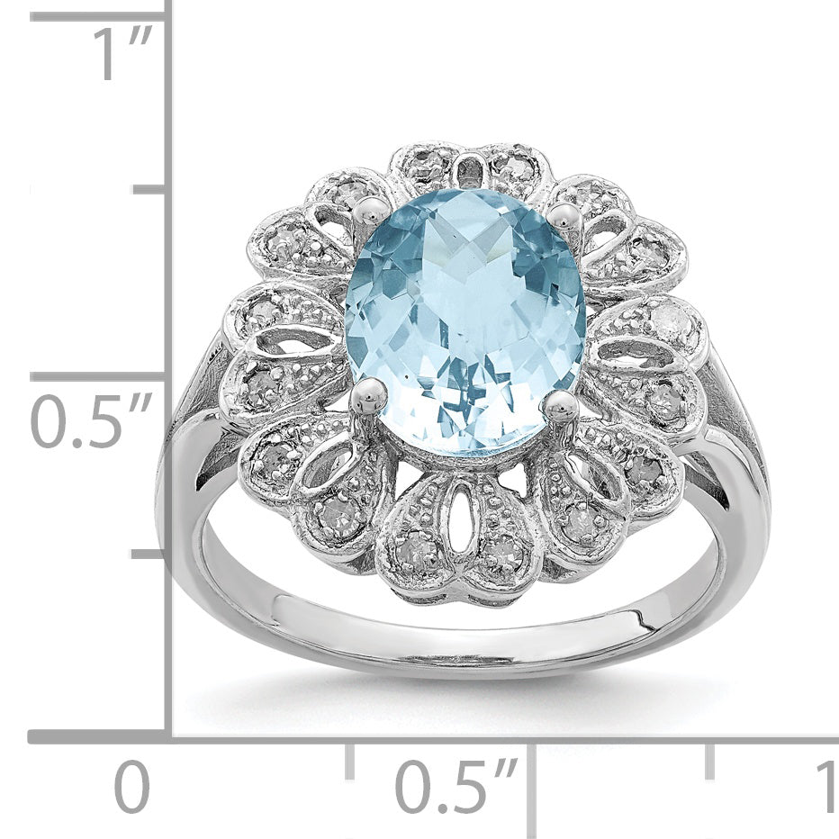 Sterlingsilber Rhodium Diamant & Karo Schliff Himmel Blautopas Ring (size 7 Nur)