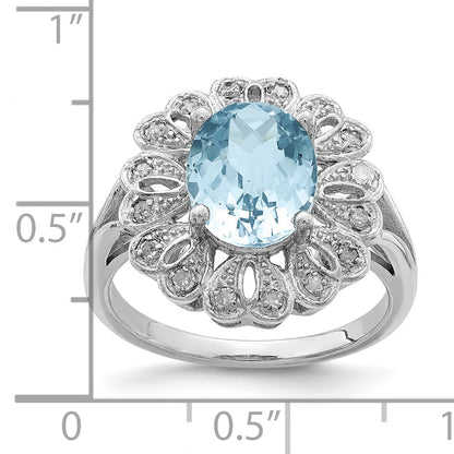 Sterlingsilber Rhodium Diamant & Karo Schliff Himmel Blautopas Ring (size 7 Nur)