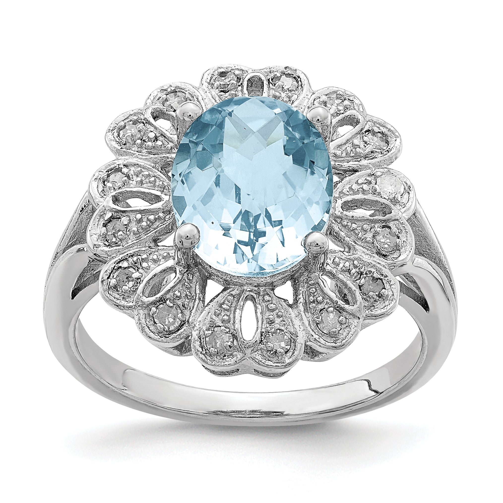 Sterlingsilber Rhodium Diamant & Karo Schliff Himmel Blautopas Ring (size 7 Nur)