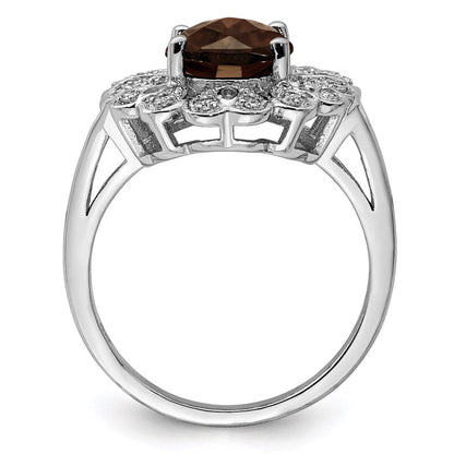 Sterlingsilber Rhodium Diamant & Karo Schliff Rauch Quarz Ring