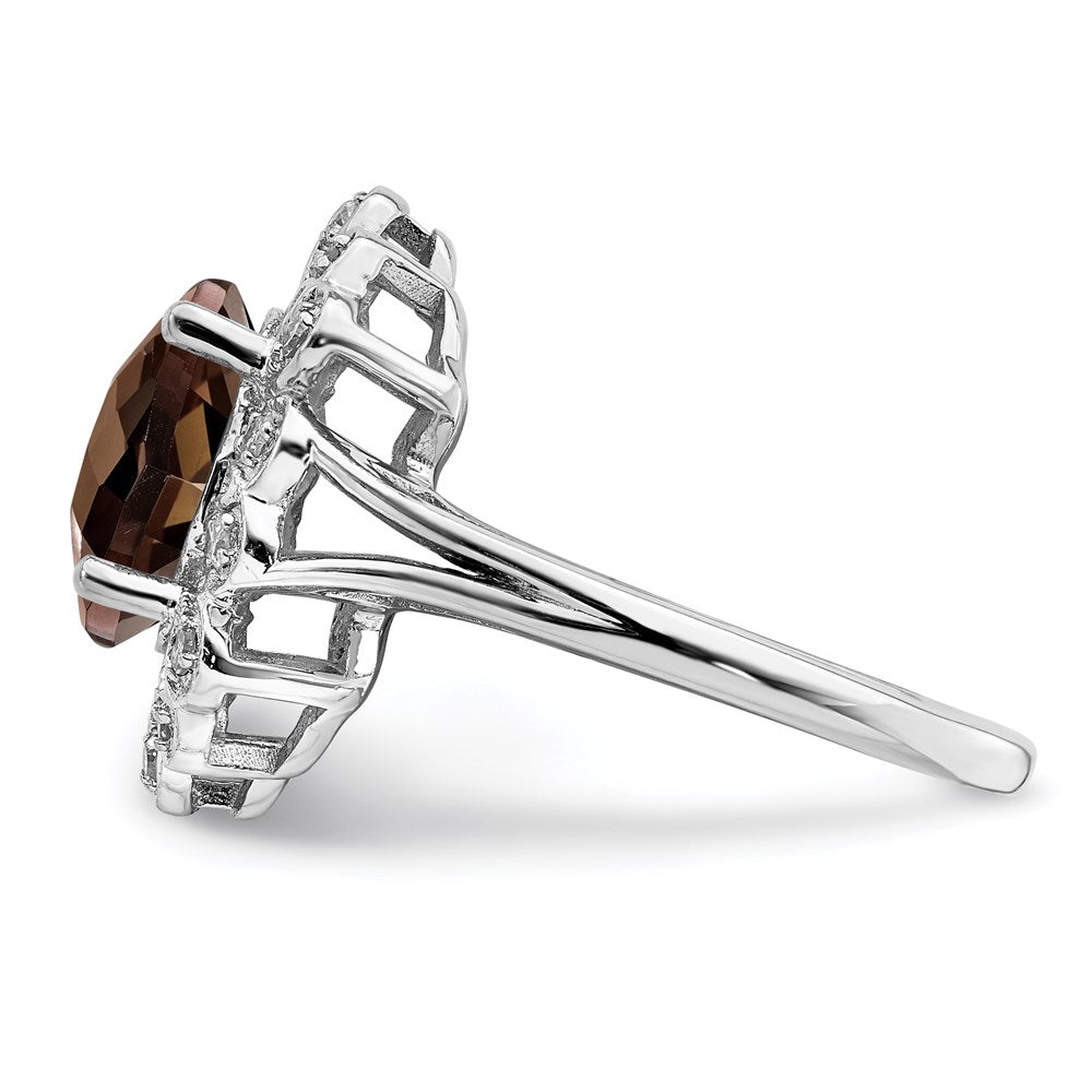 Sterlingsilber Rhodium Diamant & Karo Schliff Rauch Quarz Ring