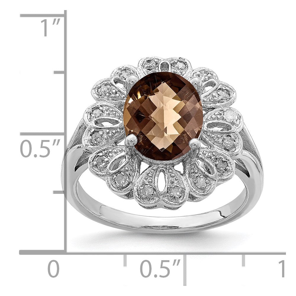 Sterlingsilber Rhodium Diamant & Karo Schliff Rauch Quarz Ring