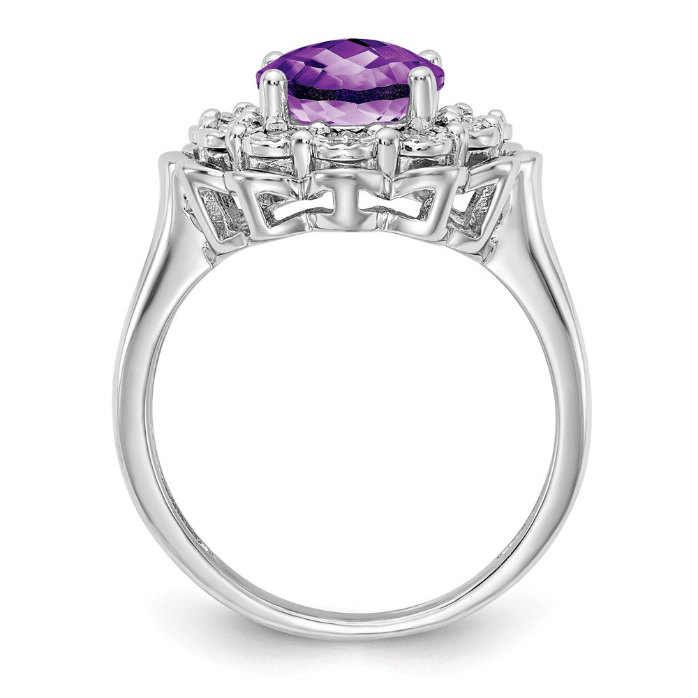 Sterlingsilber Rhodiniert Diamant & Karo Schliff Amethyst Ring