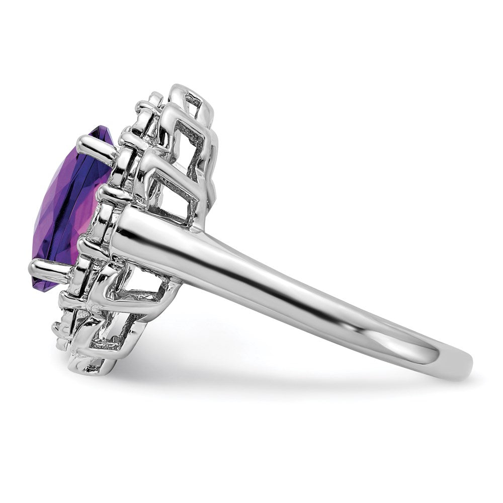Sterlingsilber Rhodiniert Diamant & Karo Schliff Amethyst Ring