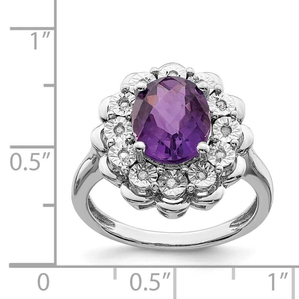 Sterlingsilber Rhodiniert Diamant & Karo Schliff Amethyst Ring