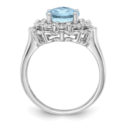 Sterlingsilber Rhodium Diamant & Karo Schliff Himmel Blautopas Ring (size 7 Nur)