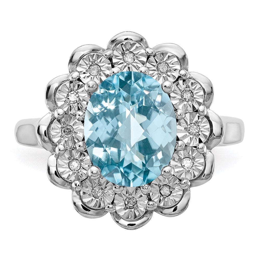 Sterlingsilber Rhodium Diamant & Karo Schliff Himmel Blautopas Ring (size 7 Nur)