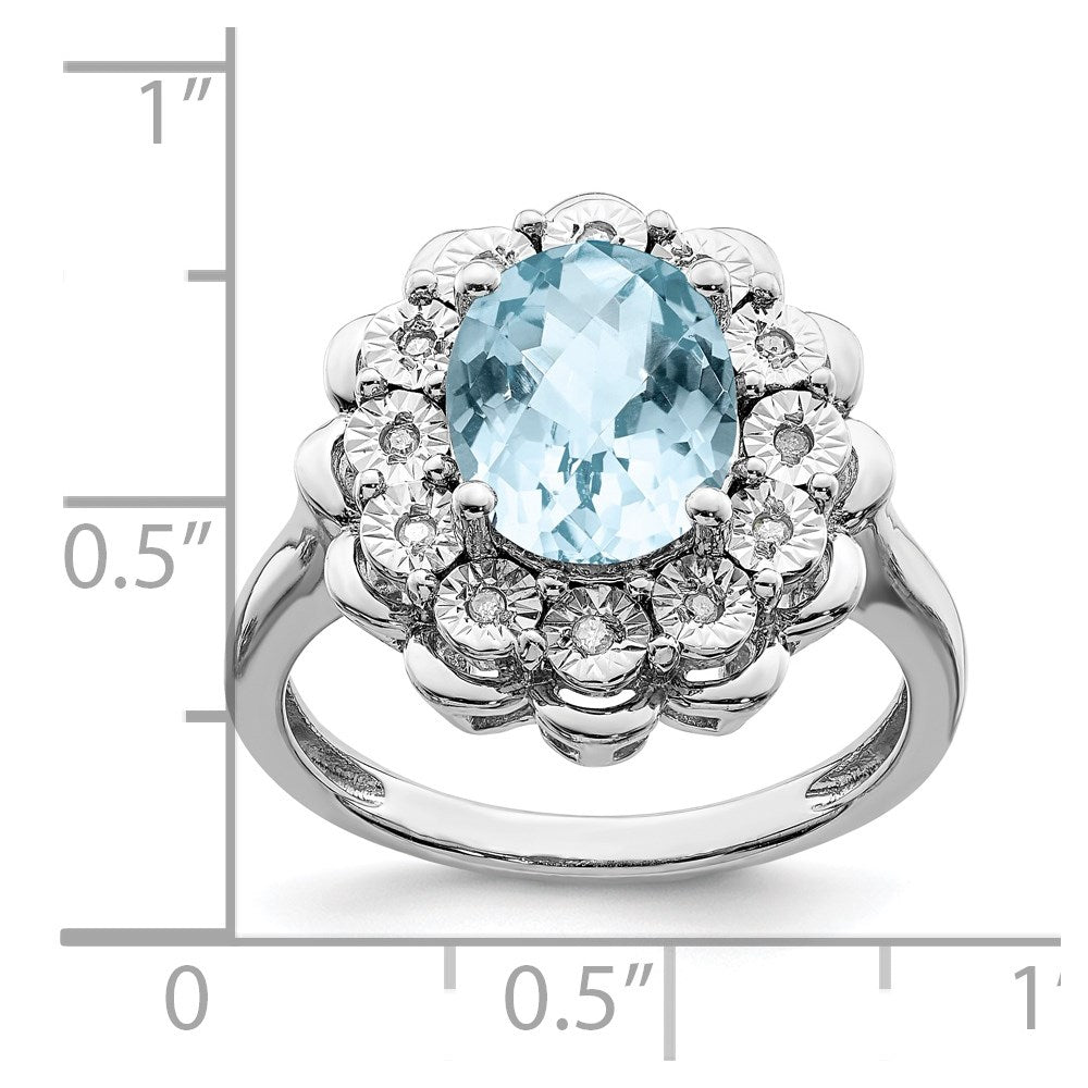 Sterlingsilber Rhodium Diamant & Karo Schliff Himmel Blautopas Ring (size 7 Nur)