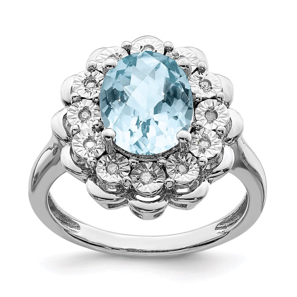 Sterlingsilber Rhodium Diamant & Karo Schliff Himmel Blautopas Ring (size 7 Nur)