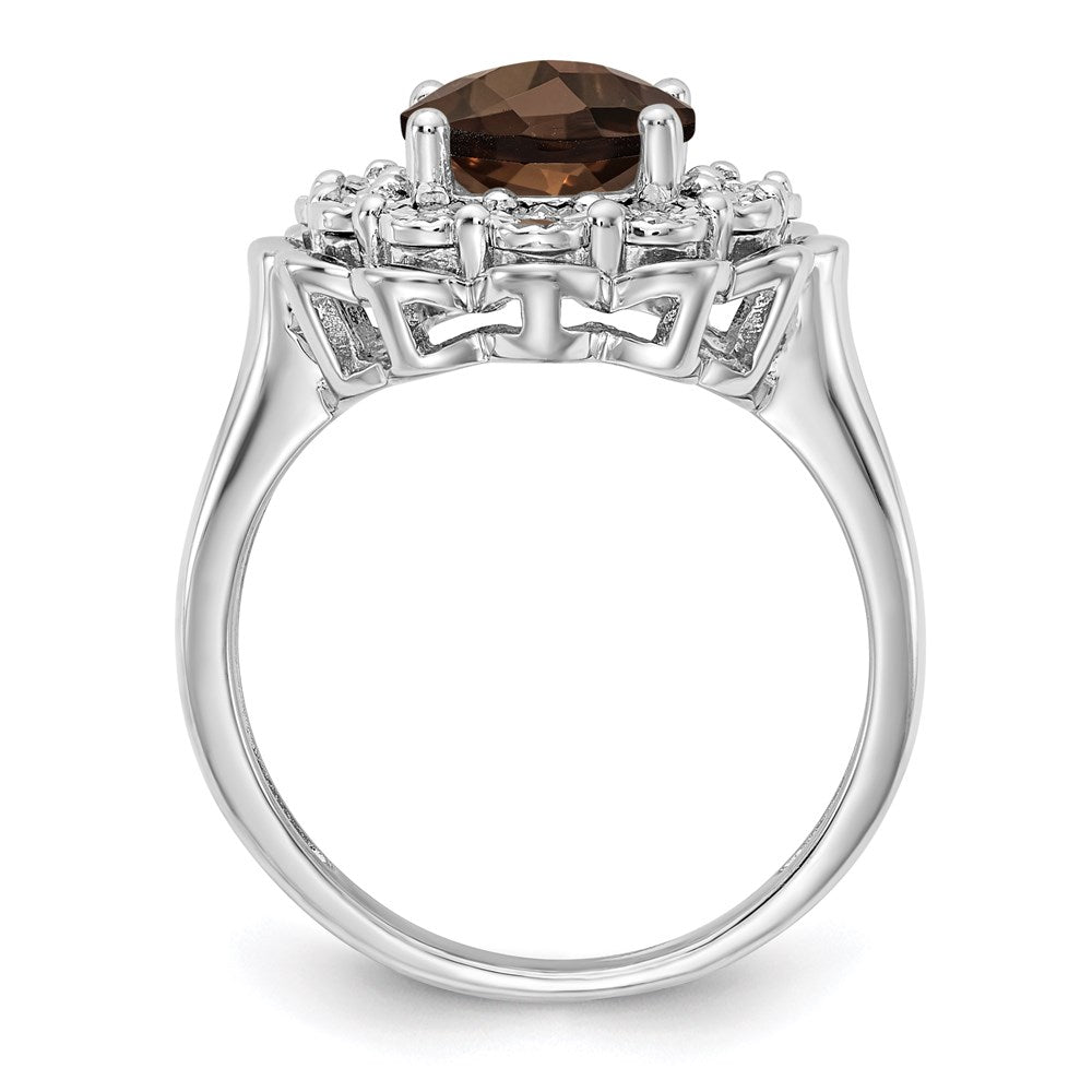 Sterlingsilber Rhodium Diamant & Oval Karo Schliff Rauch Quarz Ring (size 7 Nur)