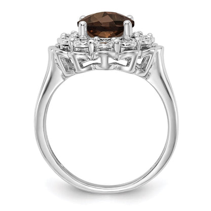 Sterlingsilber Rhodium Diamant & Oval Karo Schliff Rauch Quarz Ring (size 7 Nur)