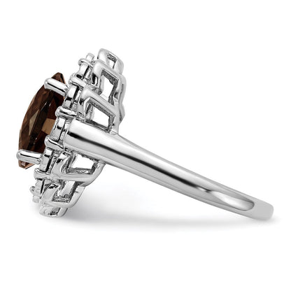 Sterlingsilber Rhodium Diamant & Oval Karo Schliff Rauch Quarz Ring (size 7 Nur)