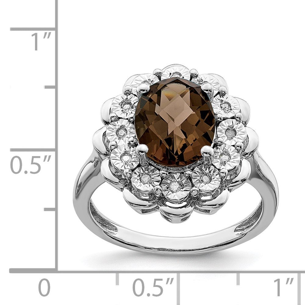 Sterlingsilber Rhodium Diamant & Oval Karo Schliff Rauch Quarz Ring (size 7 Nur)