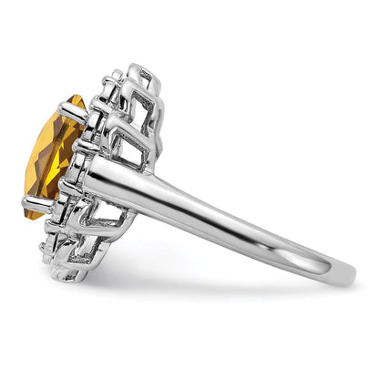 Sterlingsilber Rhodium Diamant & Oval Karo Schliff Whiskey Quarz Ring