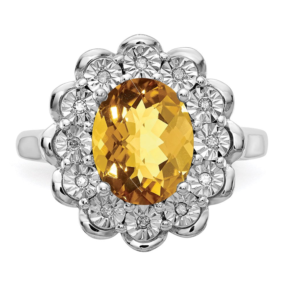 Sterlingsilber Rhodium Diamant & Oval Karo Schliff Whiskey Quarz Ring