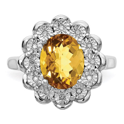 Sterlingsilber Rhodium Diamant & Oval Karo Schliff Whiskey Quarz Ring