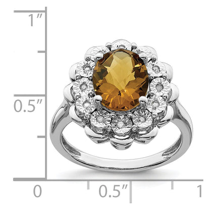 Sterlingsilber Rhodium Diamant & Oval Karo Schliff Whiskey Quarz Ring