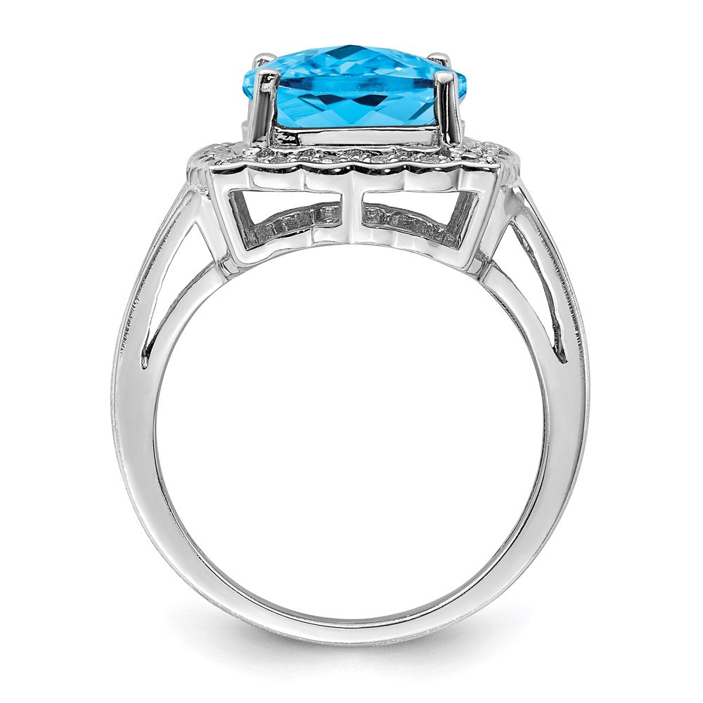 Sterlingsilber Rhodium Diamant & Karo Schliff Blautopas Ring (size 7 Nur)