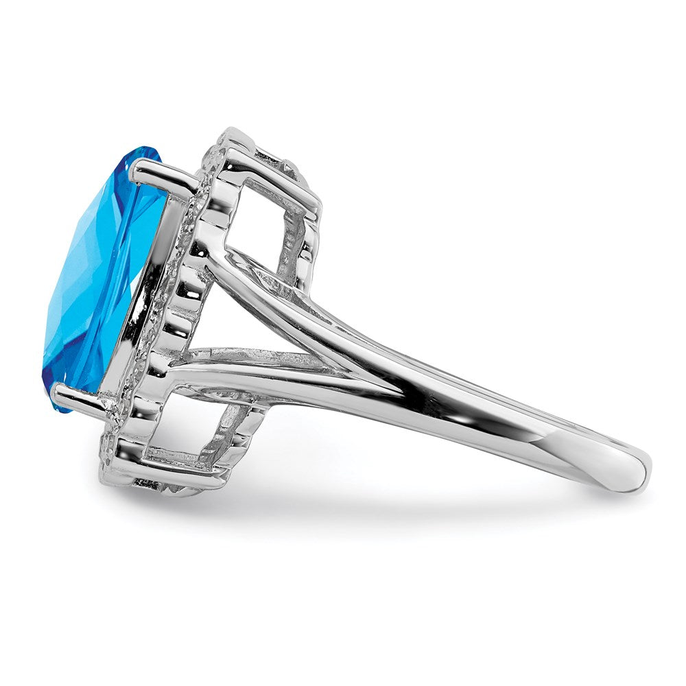 Sterlingsilber Rhodium Diamant & Karo Schliff Blautopas Ring (size 7 Nur)