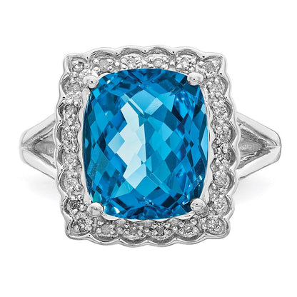 Sterlingsilber Rhodium Diamant & Karo Schliff Blautopas Ring (size 7 Nur)