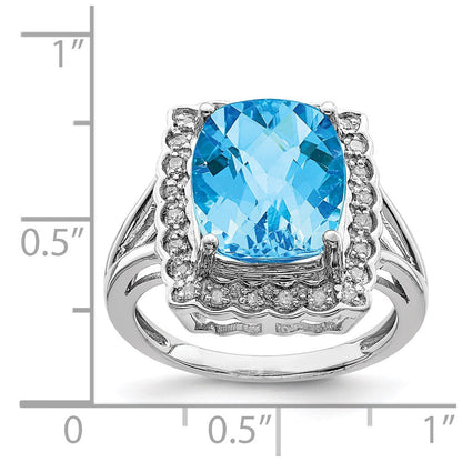 Sterlingsilber Rhodium Diamant & Karo Schliff Blautopas Ring (size 7 Nur)