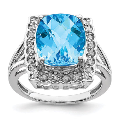 Sterlingsilber Rhodium Diamant & Karo Schliff Blautopas Ring (size 7 Nur)
