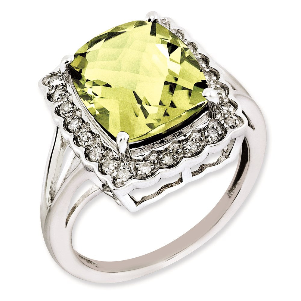 Sterlingsilber Rhodiniert Diamant & Karo Schliff Zitrone Quarz Ring (size 7 Nur)