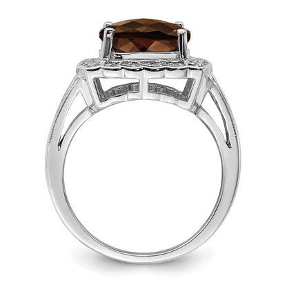 Sterlingsilber Rhodium Diamant & Karo Schliff Rauch Quarz Ring (size 7 Nur)