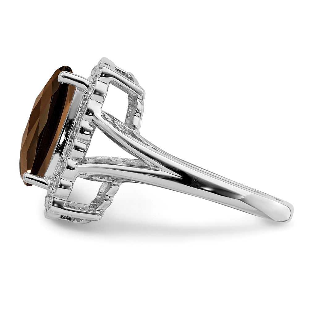 Sterlingsilber Rhodium Diamant & Karo Schliff Rauch Quarz Ring (size 7 Nur)