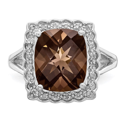 Sterlingsilber Rhodium Diamant & Karo Schliff Rauch Quarz Ring (size 7 Nur)