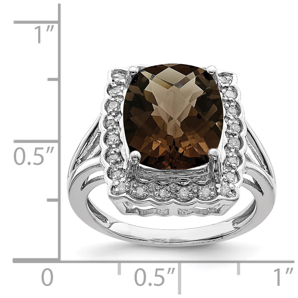 Sterlingsilber Rhodium Diamant & Karo Schliff Rauch Quarz Ring (size 7 Nur)