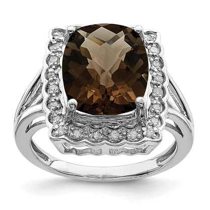 Sterlingsilber Rhodium Diamant & Karo Schliff Rauch Quarz Ring (size 7 Nur)