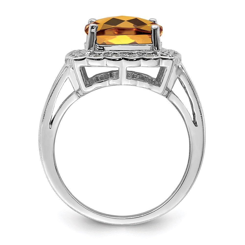 Sterlingsilber Rhodium Diamant & Karo Schliff Whiskey Quarz Ring (size 7 Nur)