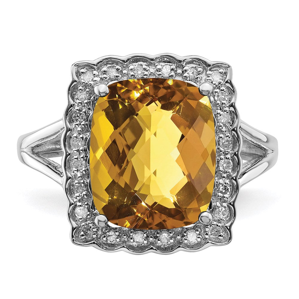Sterlingsilber Rhodium Diamant & Karo Schliff Whiskey Quarz Ring (size 7 Nur)