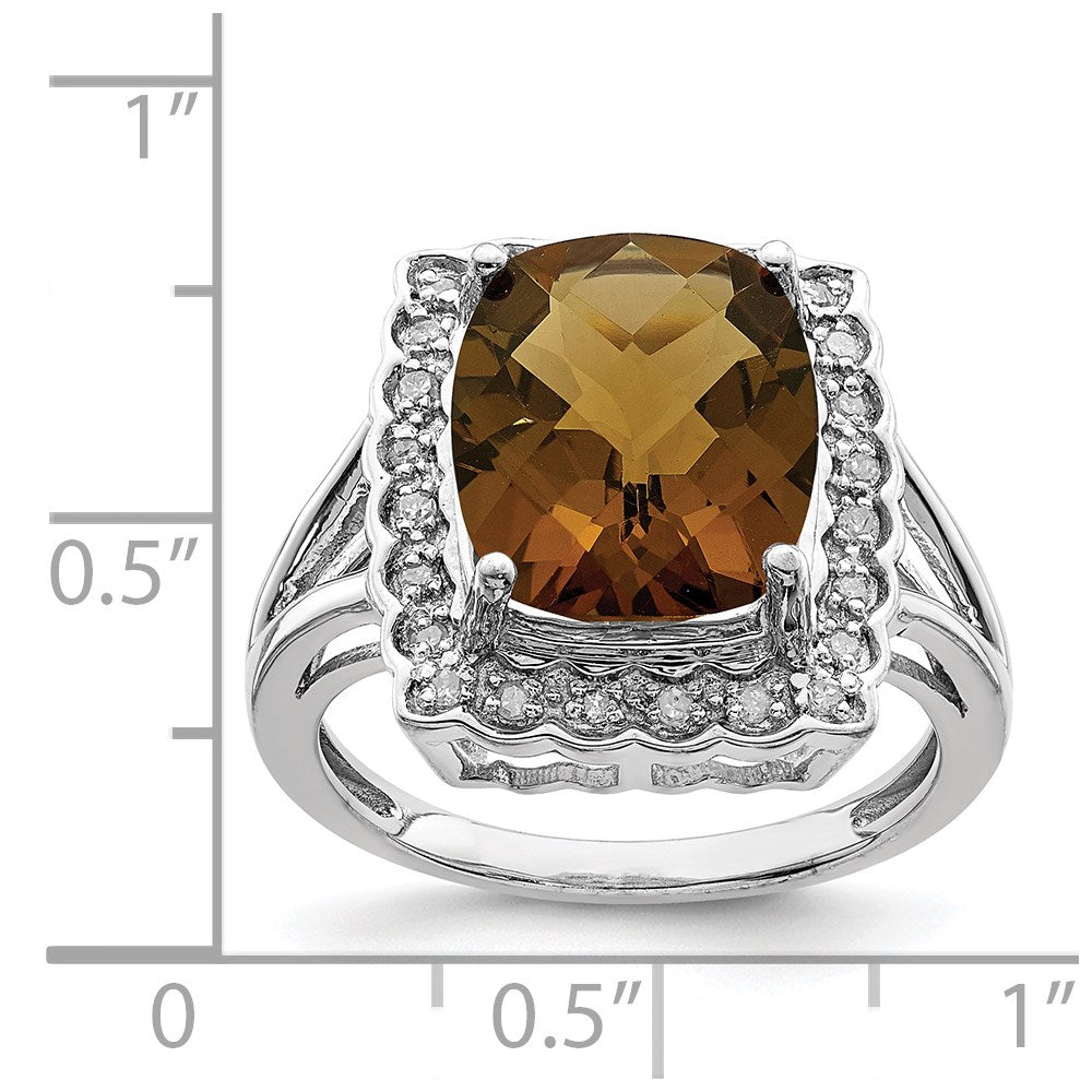Sterlingsilber Rhodium Diamant & Karo Schliff Whiskey Quarz Ring (size 7 Nur)