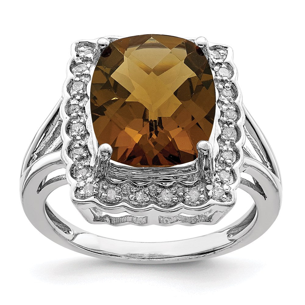 Sterlingsilber Rhodium Diamant & Karo Schliff Whiskey Quarz Ring (size 7 Nur)
