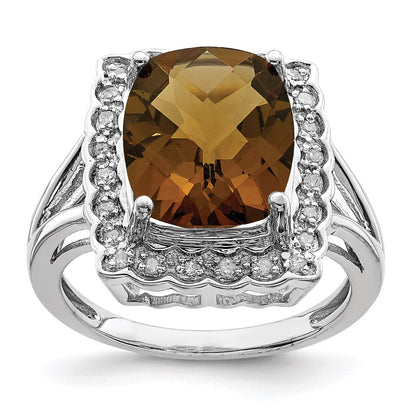Sterlingsilber Rhodium Diamant & Karo Schliff Whiskey Quarz Ring (size 7 Nur)