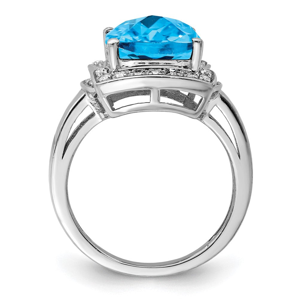 Sterlingsilber Rhodium Diamant & Karo Schliff Blautopas Ring (size 7 Nur)