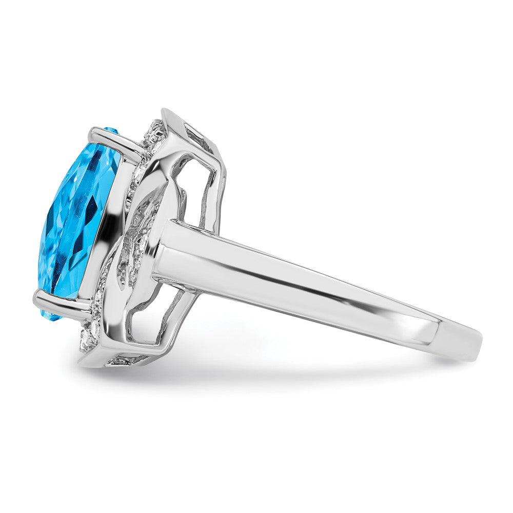 Sterlingsilber Rhodium Diamant & Karo Schliff Blautopas Ring (size 7 Nur)