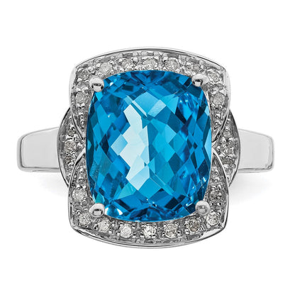 Sterlingsilber Rhodium Diamant & Karo Schliff Blautopas Ring (size 7 Nur)