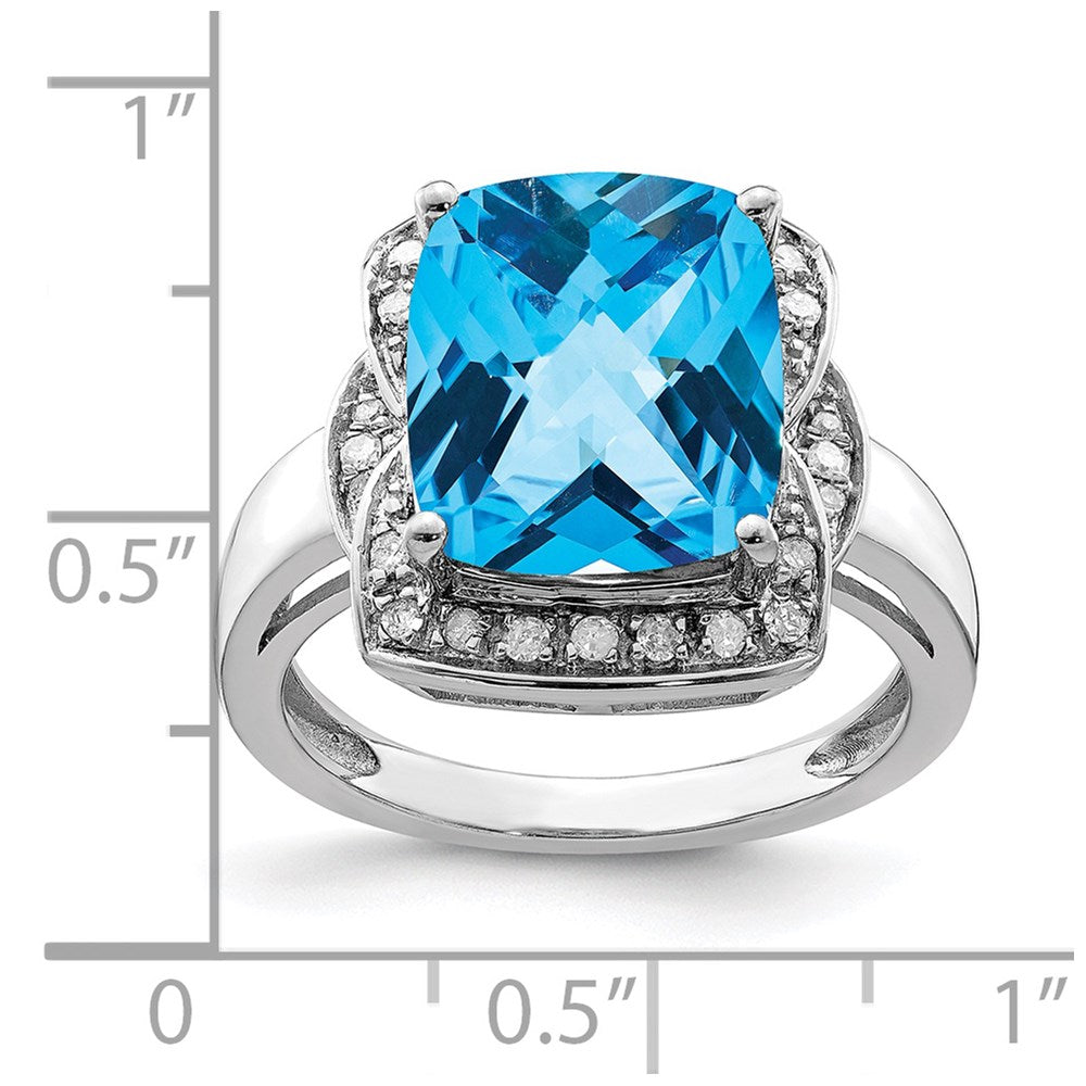 Sterlingsilber Rhodium Diamant & Karo Schliff Blautopas Ring (size 7 Nur)