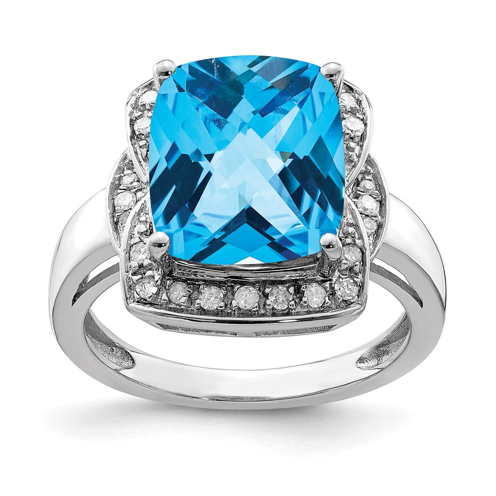 Sterlingsilber Rhodium Diamant & Karo Schliff Blautopas Ring (size 7 Nur)