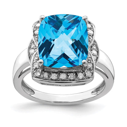 Sterlingsilber Rhodium Diamant & Karo Schliff Blautopas Ring (size 7 Nur)
