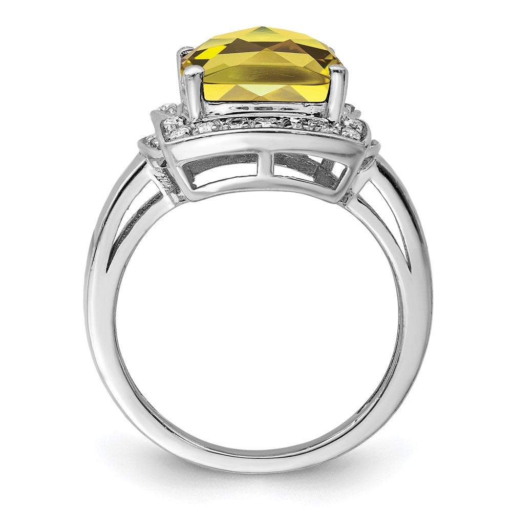 Sterlingsilber Rhodium Diamant & Karo Schliff Zitrone Quarz Ring (size 7 Nur)