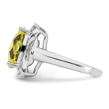 Sterlingsilber Rhodium Diamant & Karo Schliff Zitrone Quarz Ring (size 7 Nur)