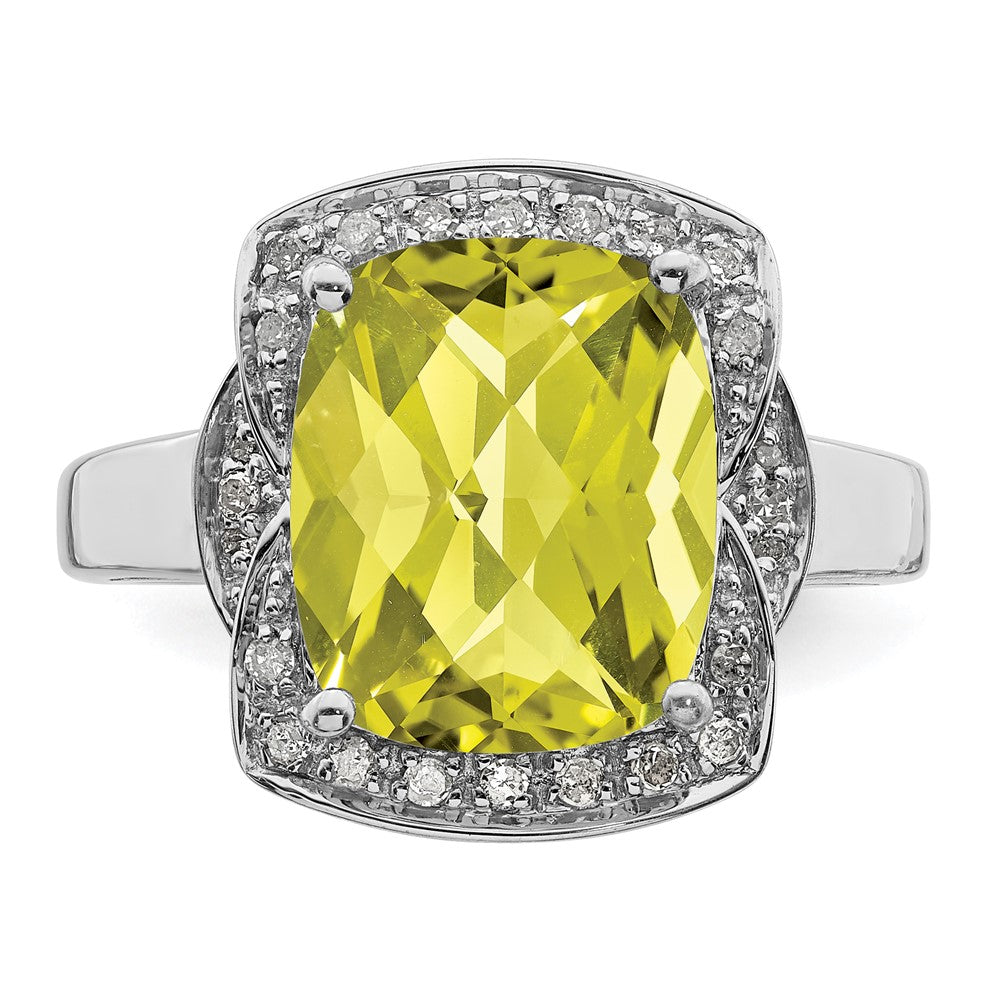 Sterlingsilber Rhodium Diamant & Karo Schliff Zitrone Quarz Ring (size 7 Nur)