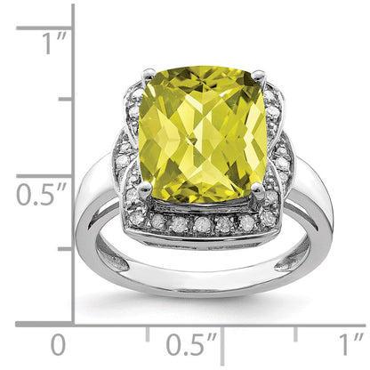 Sterlingsilber Rhodium Diamant & Karo Schliff Zitrone Quarz Ring (size 7 Nur)